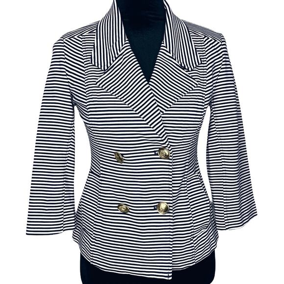 CABI Navy Blue White Nautical Stripe Ponte Blazer size XS - Picture 2 of 9